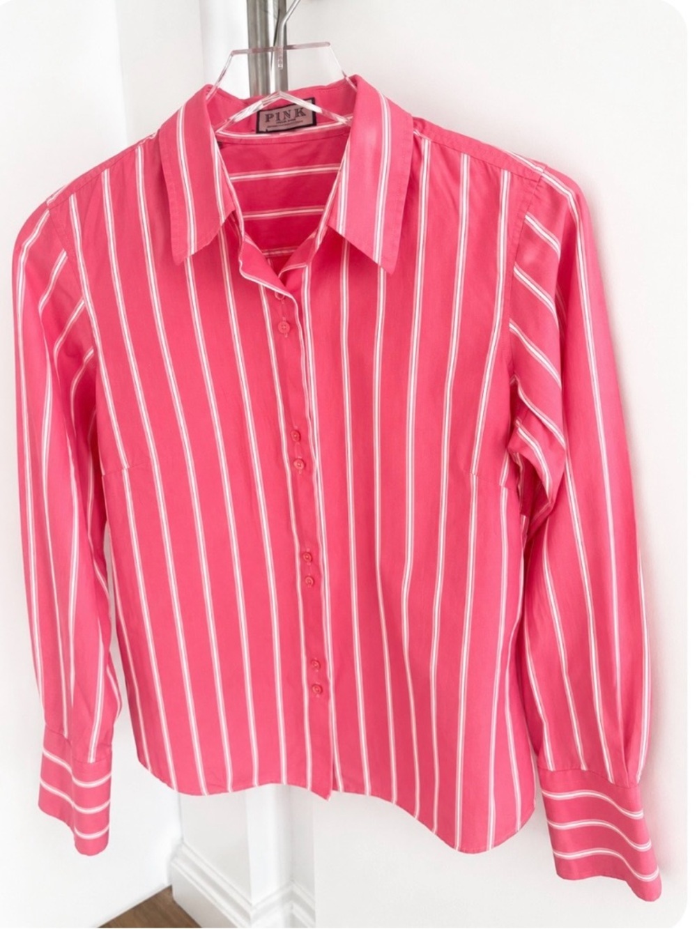 Thomas Pink Pink White Striped Button Front Tailored Shirt UK 14/ US 10 - Picture 2 of 6